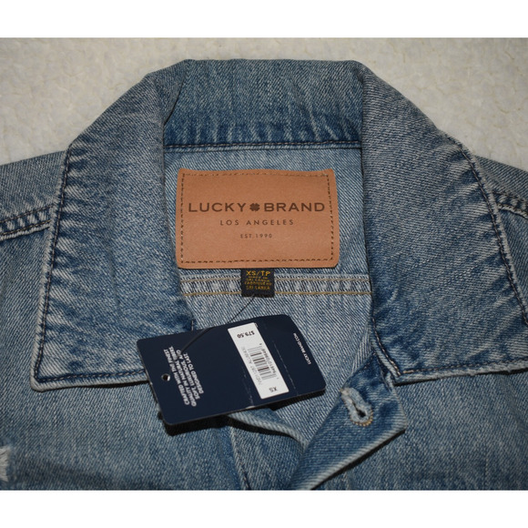 NWT Lucky Brand Denim Jacket Womens Size XS Raw Hem Tailored Medium Wash - Picture 3 of 3